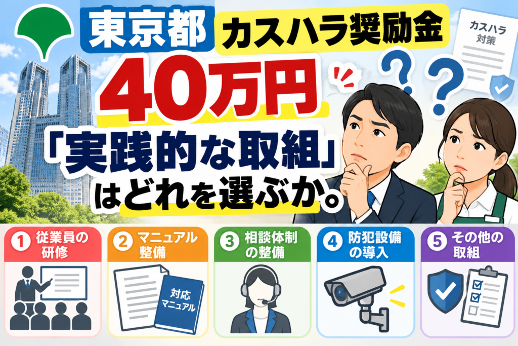 東京都カスハラ奨励金、「実践的な取組」はどれを選ぶか。